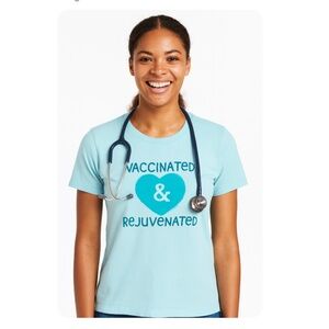 LIFE IS GOOD Crusher Tee Size Medium Blue Vaccinated & Rejuvenated